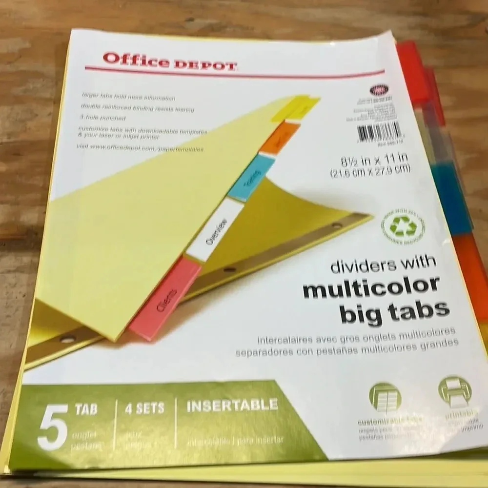 NWOT Office Depot dividers with multicolor big tabs. There are 17 dividers